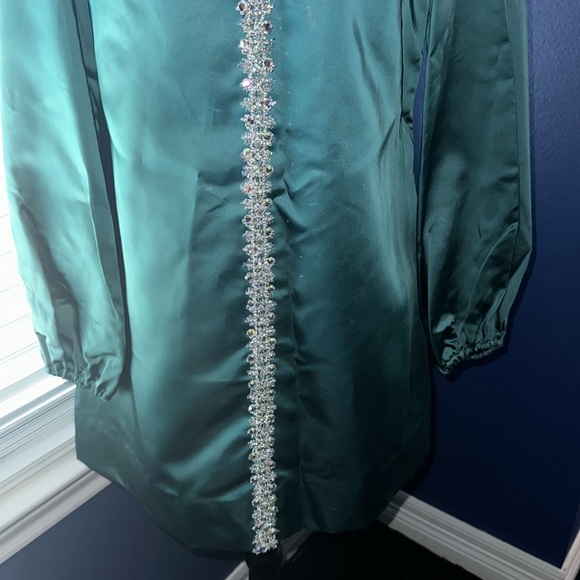 Vintage 1970s Emerald Green Mini Dress – Handmade – Long Sleeve – Size Small - Picture 4 of 10